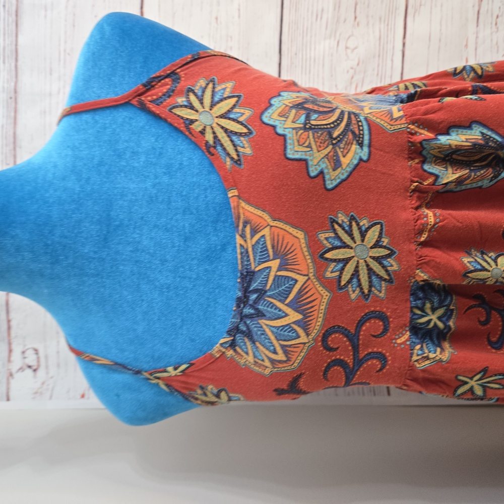 Roxy Boho Floral Midi Dress Spaghetti Strap Rust Orange Size XS - Picture 10 of 14